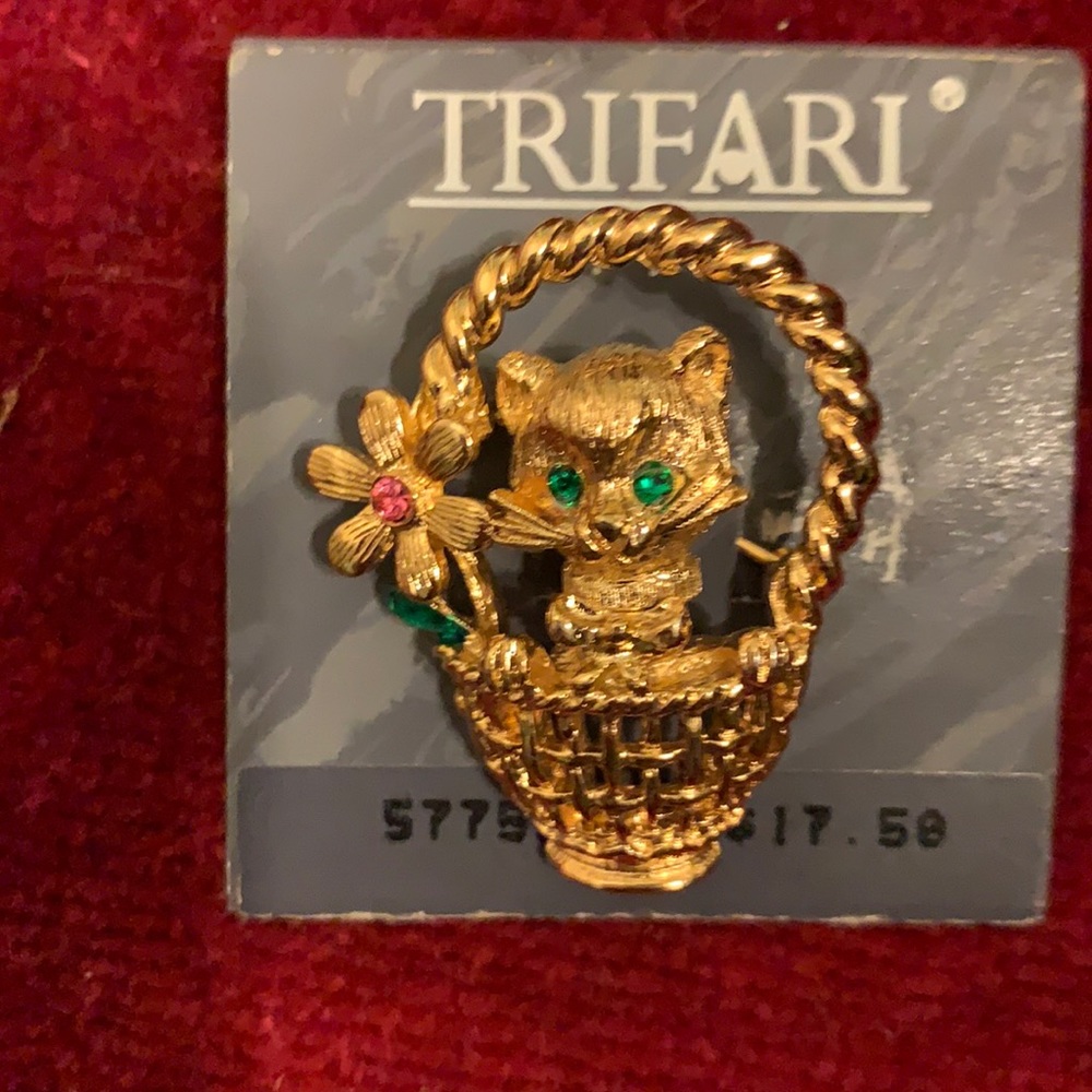 Tripartite kitten in a basket pin